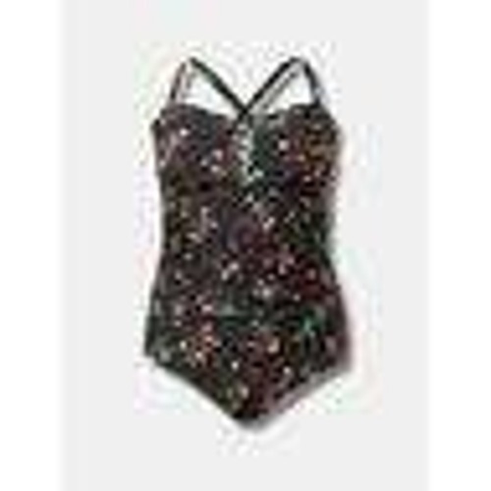 Retro Chic by Torrid Strawberry Slim Fix Lattice One Piece Swimsuit Black Size 3